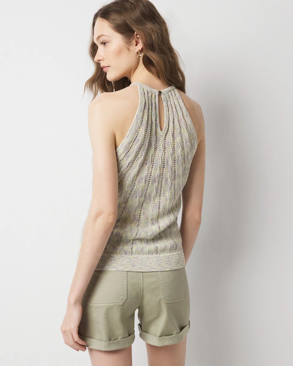 【美品】ELENDEEK SHOULDER TAPE KNIT PULLOVER MARZXIN Women 2023 Casual Green-2 Pink Colorblock Drop